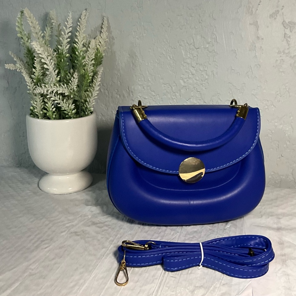Royal Blue and Gold Crossbody Bag with Structured Design (#0155) - Picture 4 of 7